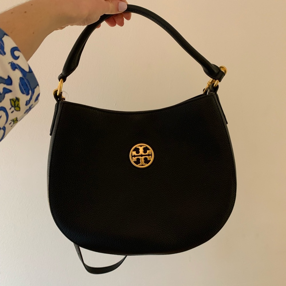 Tory Burch Hobo Carson Black Leather Cross Body Bag